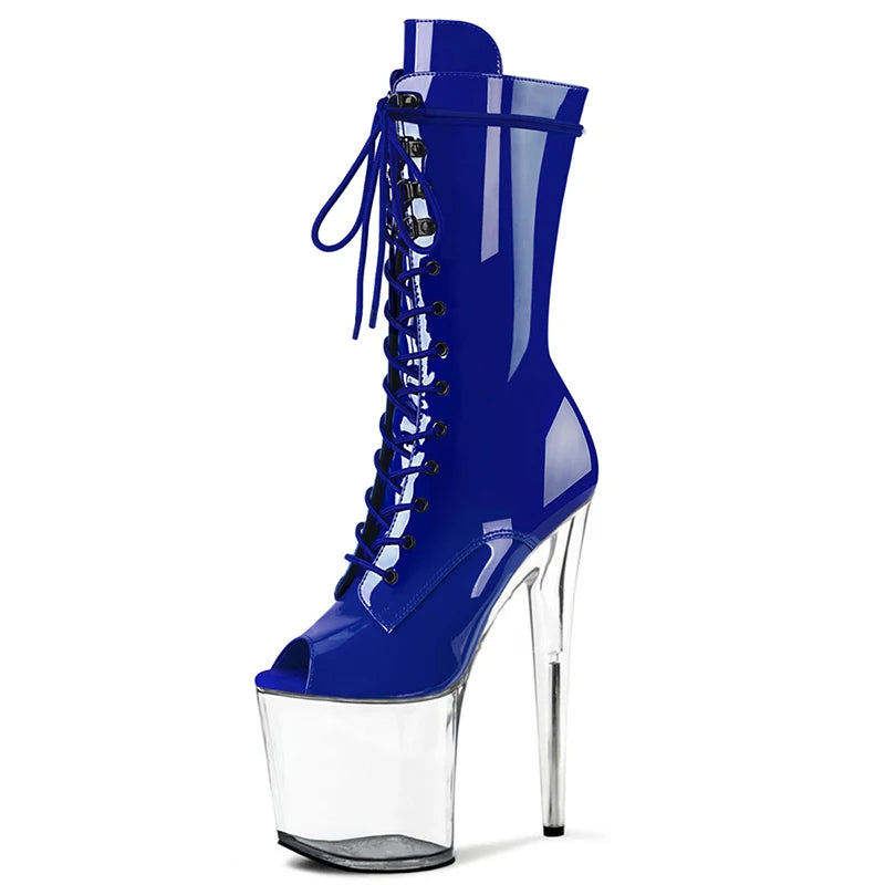 8 Inch Peep-Toe Lace-Up Platform Pole Dance Ankle Boots