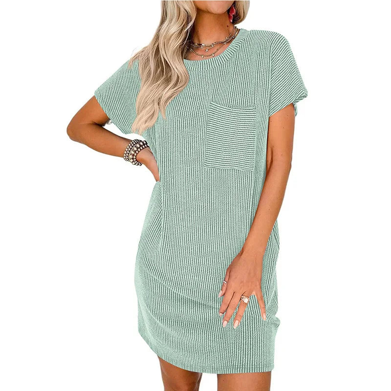 Contrast Twist Ribbed Mini Dress with Pocket