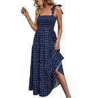 Smocked Tie-Strap Maxi Dress | Dot Print & Solid