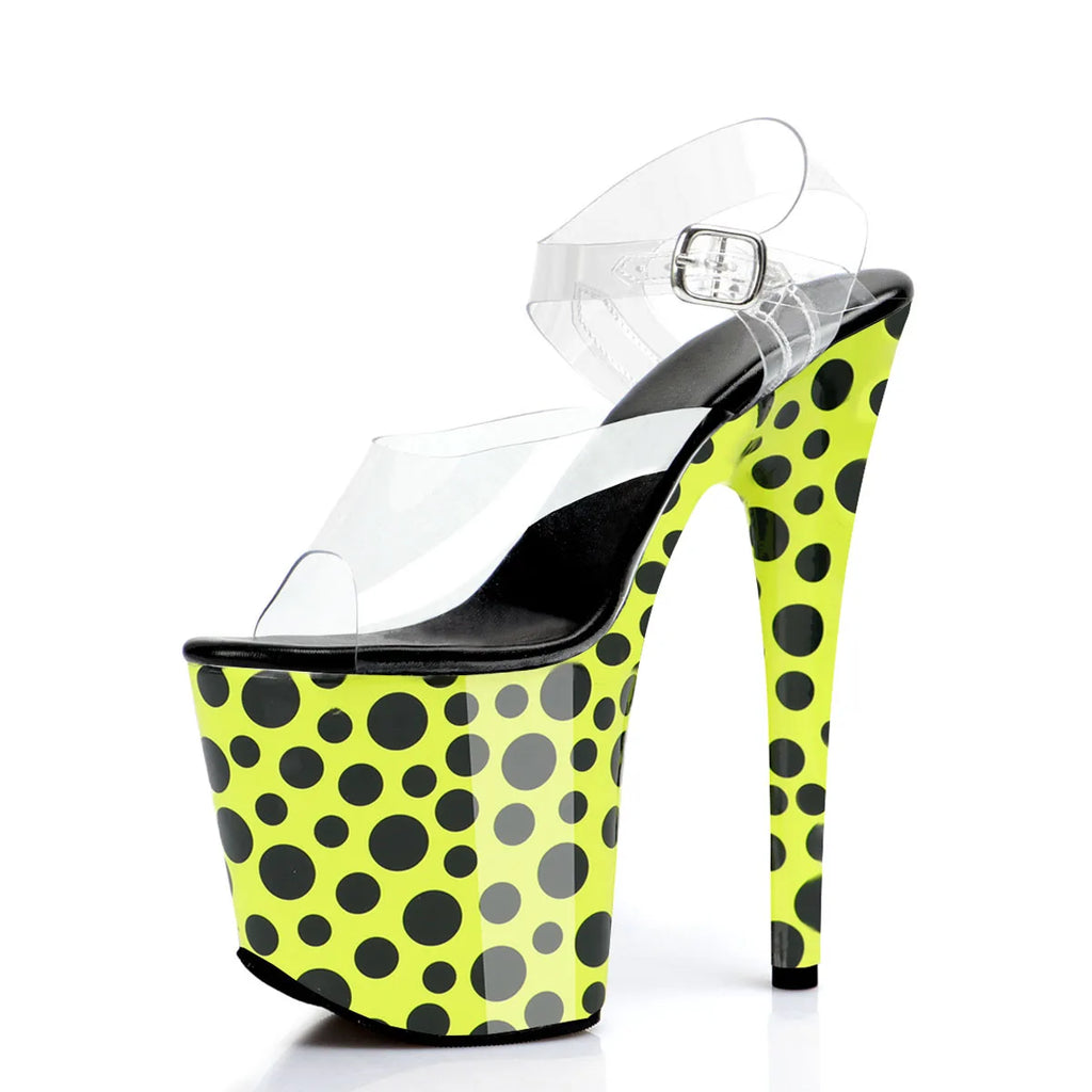 8 Inch Clear Strap Printed Platform Pole Dance Heels