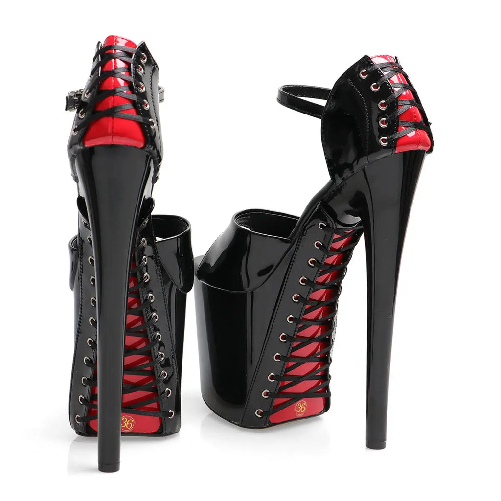 8 Inch Lace-Up Platform Buckle Ankle Strap Pole Dance Heels