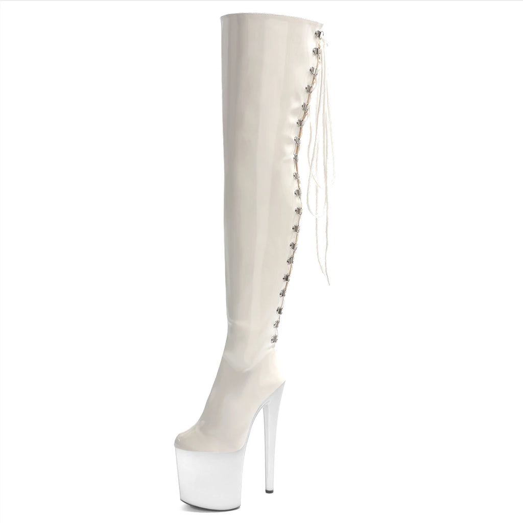 8 Inch Over-the-Knee Lace-Up Platform Stiletto Pole Dance Boots