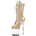 8 Inch Peep-Toe Lace-Up Platform Pole Dance Ankle Boots