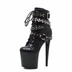 8 Inch Studded Lace-Up Platform Pole Dance Boots