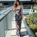 Lace-Up Back Lace Maxi Dress