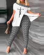 Graphic Print Off-Shoulder Top & Legging Set