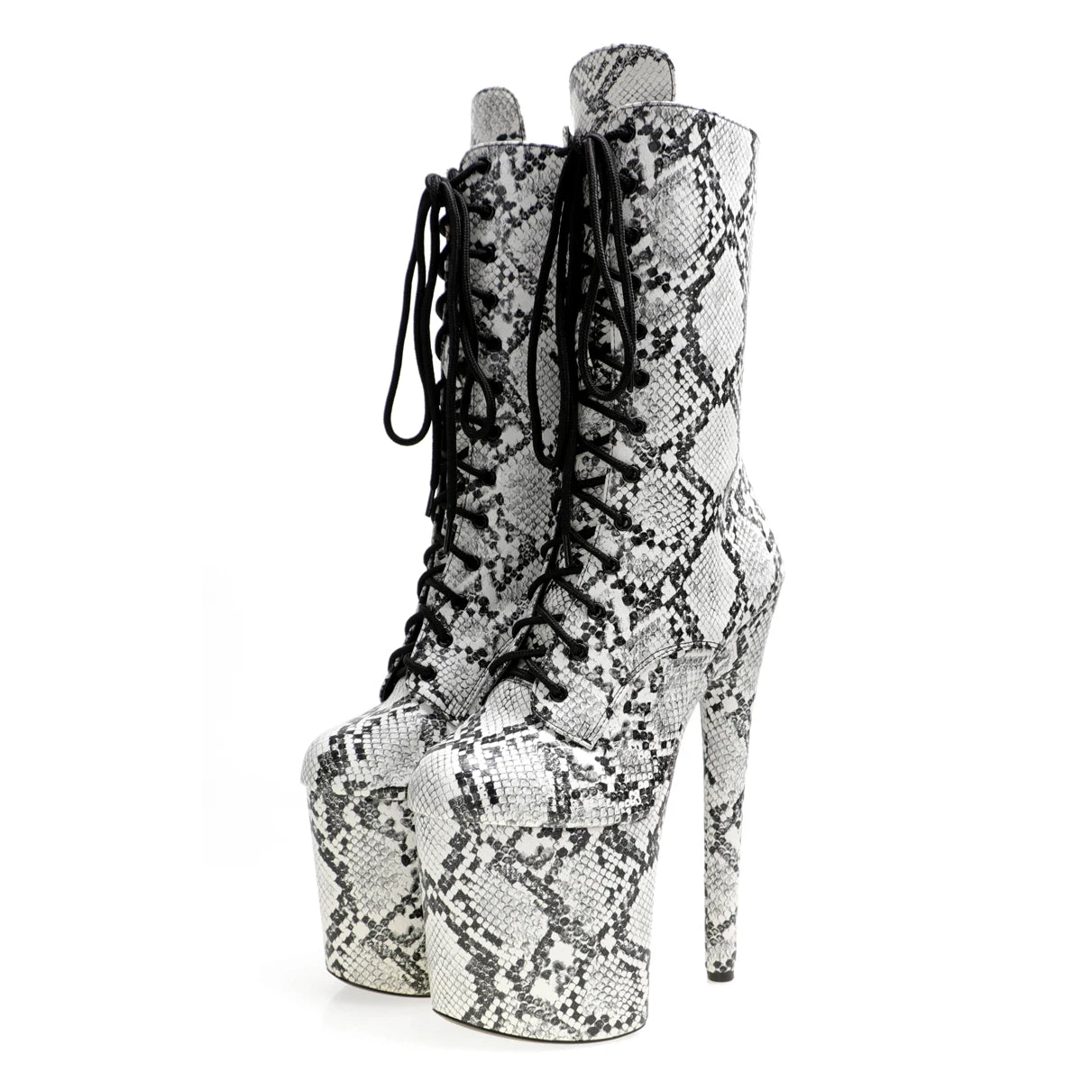 Snake Print Lace-Up Platform Pole Dance Boots – 8" Heel