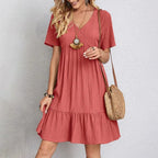 Boho V-Neck Crinkle Midi Dress