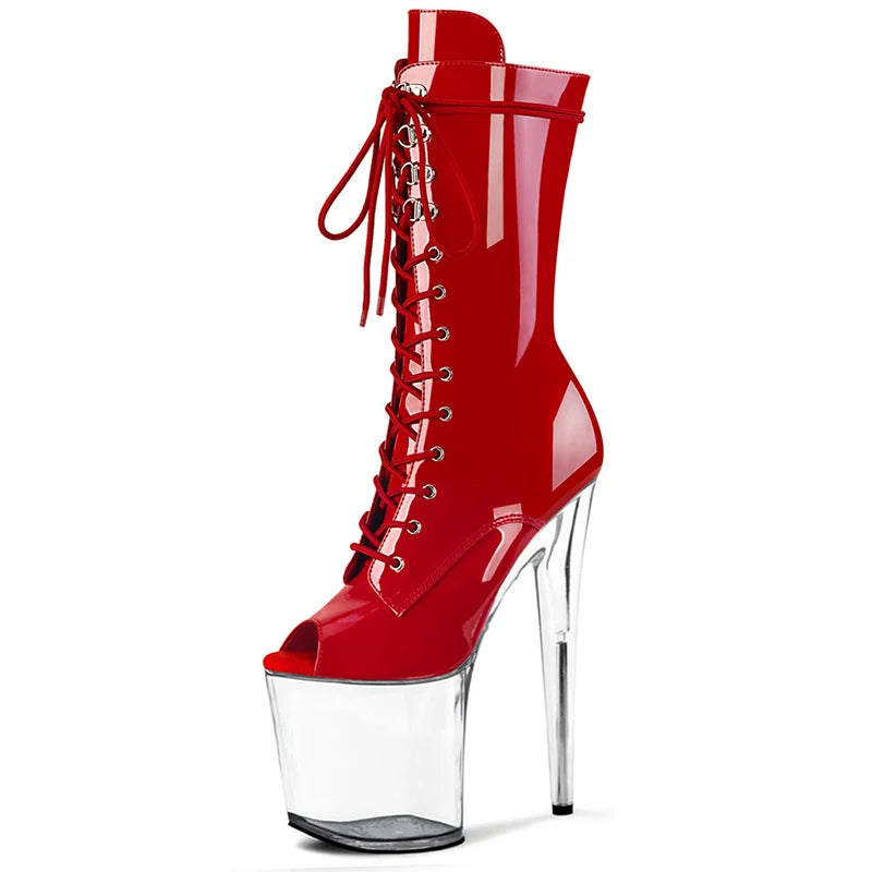 8 Inch Peep-Toe Lace-Up Platform Pole Dance Ankle Boots