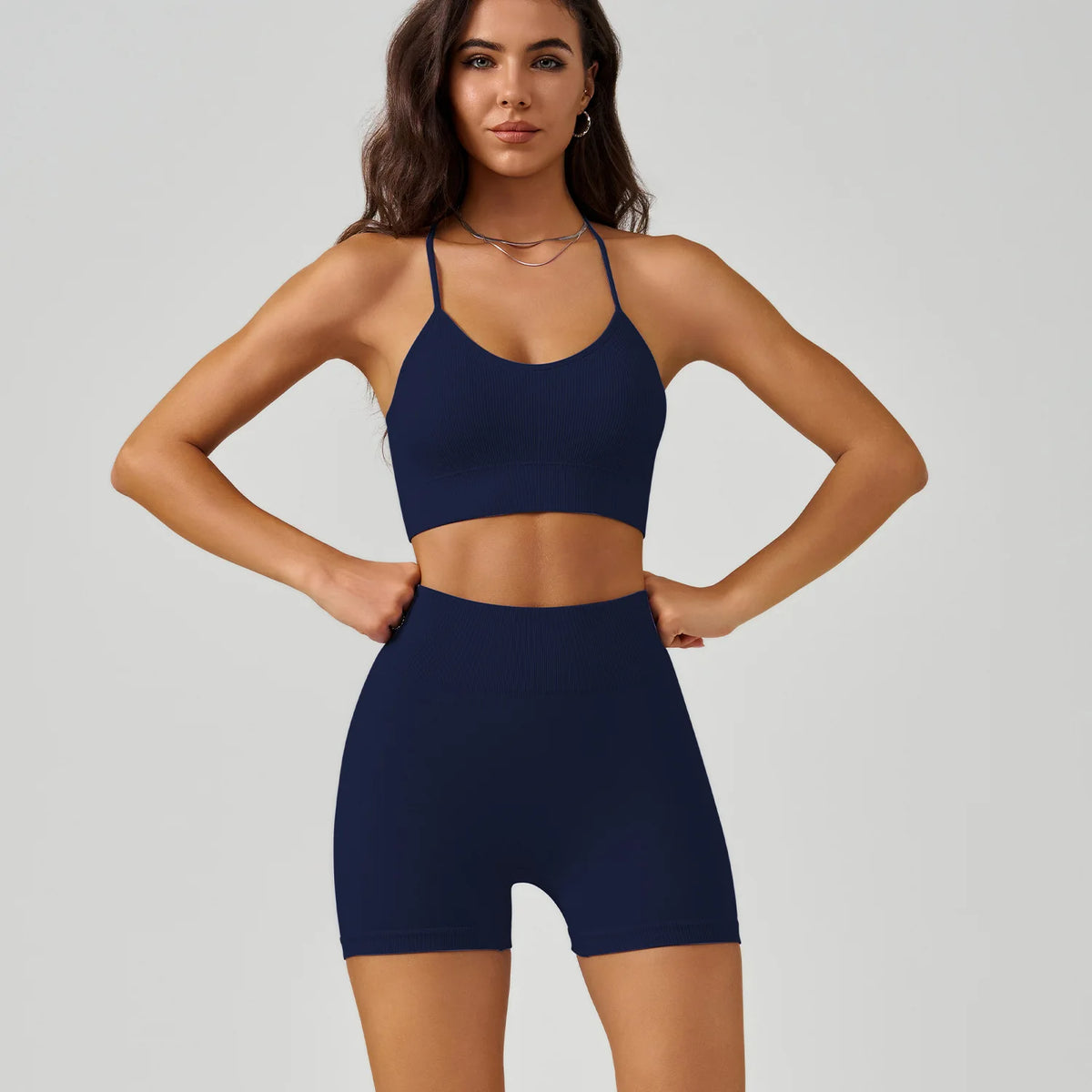 Seamless Crisscross Back Sports Bra & High Waist Shorts Set