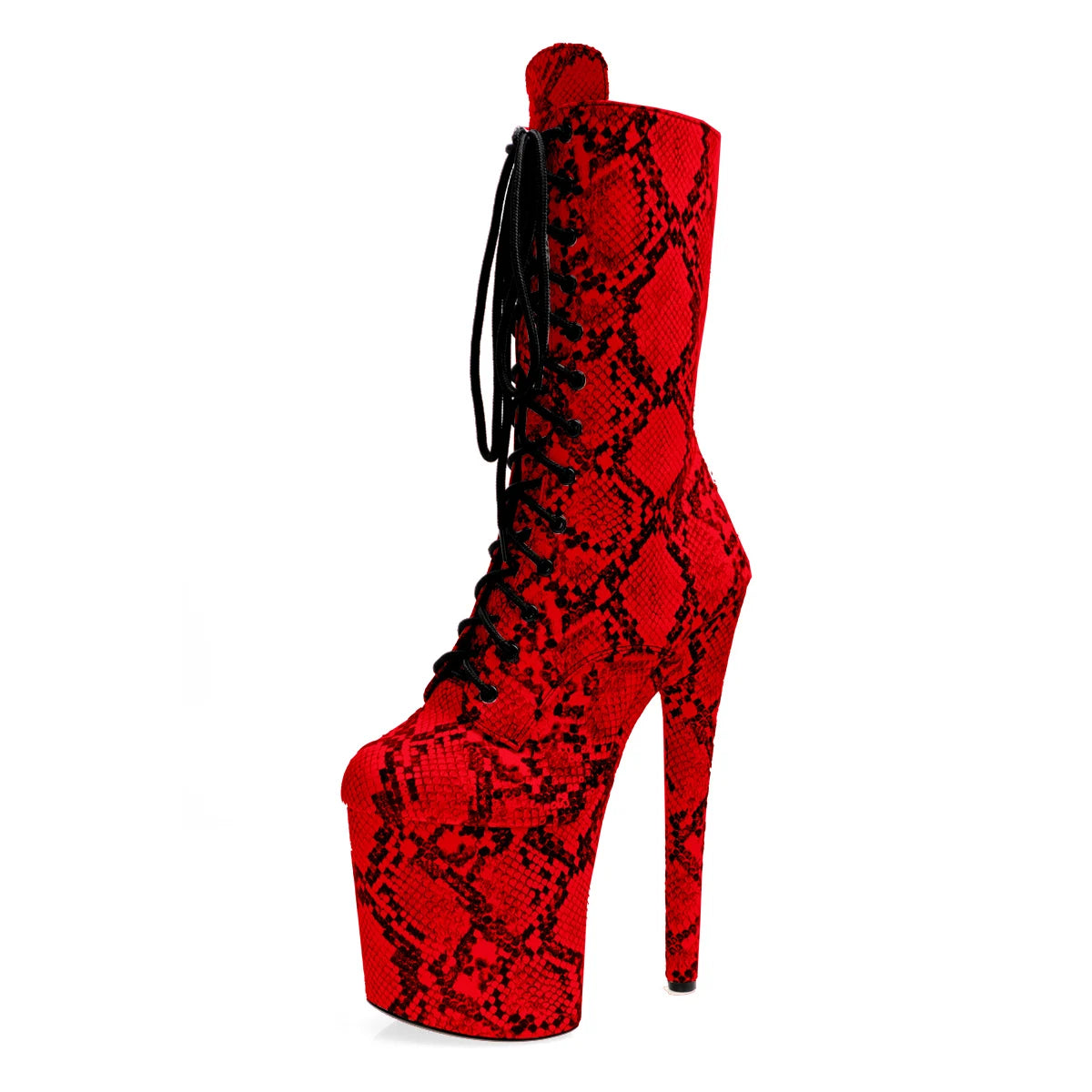 Snake Print Lace-Up Platform Pole Dance Boots – 8" Heel