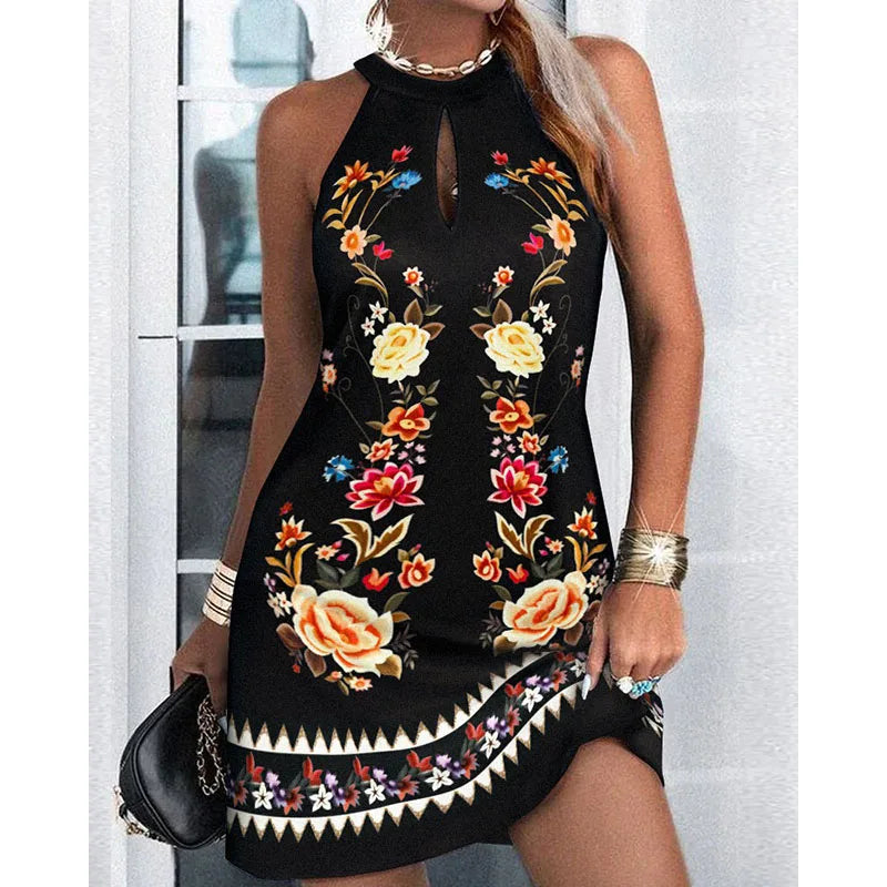 Printed Halter Neck Mini Dress