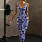 Leopard Print Backless Yoga Jumpsuit