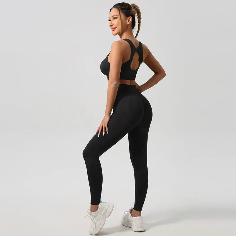 High Waist Leggings & Sports Bra Yoga Set | Scrunch Butt Two-Piece