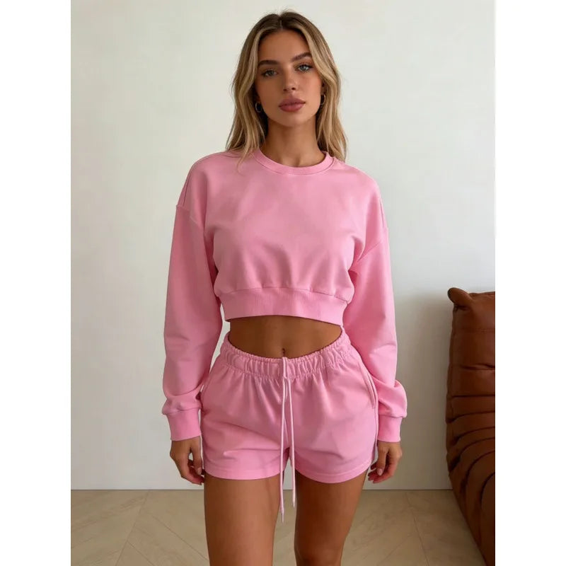 Cropped Sweatshirt & Shorts 2-Piece Set