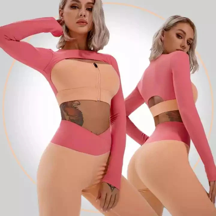 Colourblock Zip Crop & Scrunch Legging Set