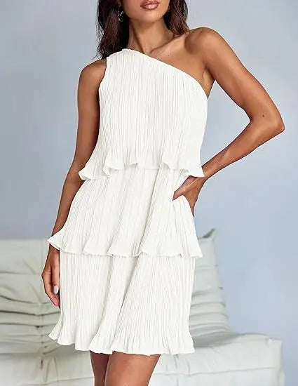 One-Shoulder Tiered Ruffle Mini Dress
