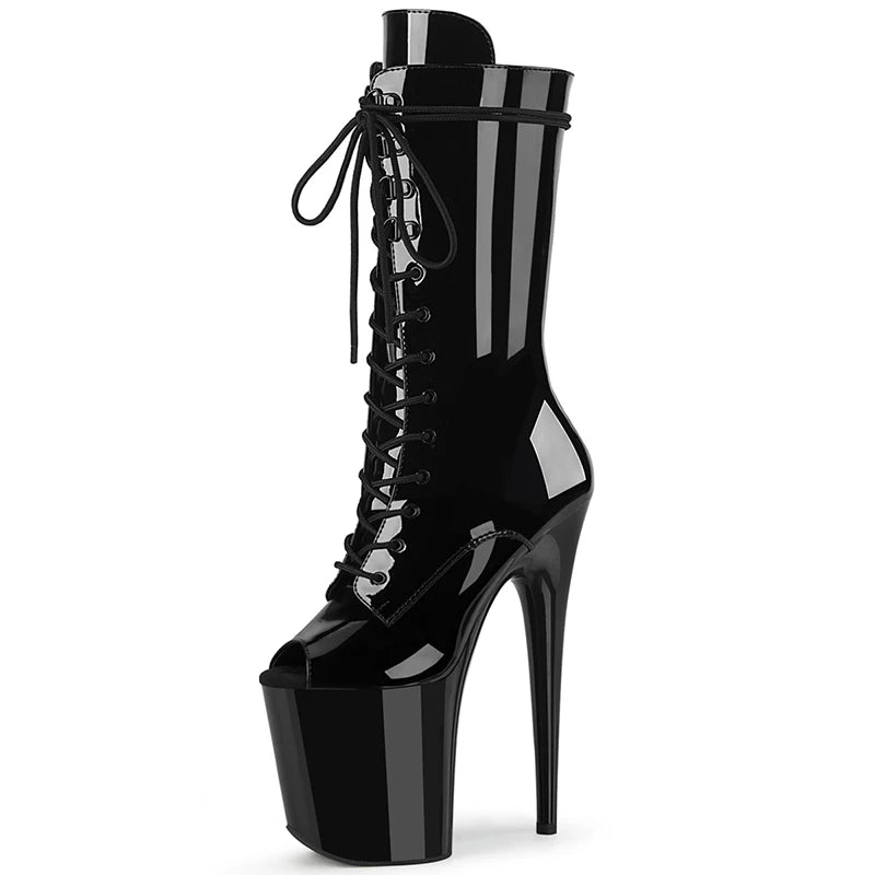 8 Inch Peep-Toe Lace-Up Platform Pole Dance Ankle Boots