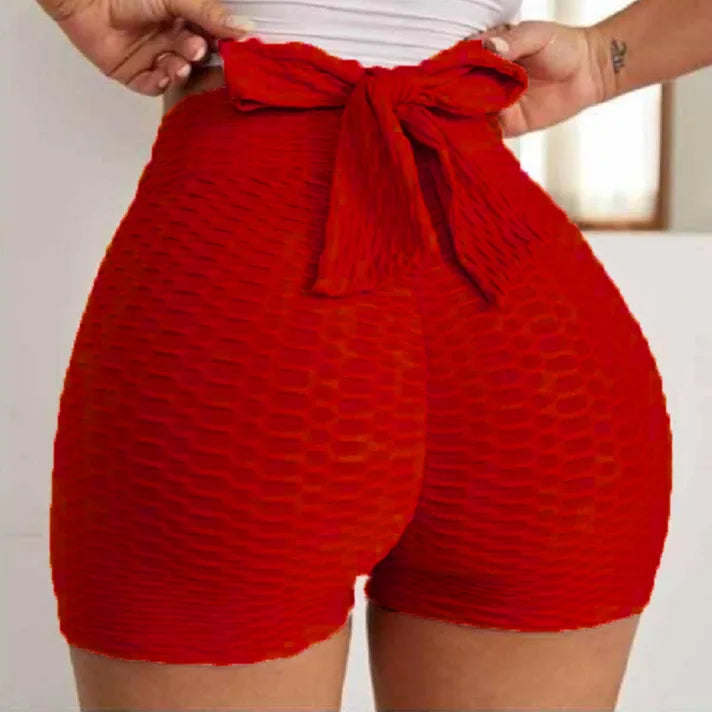 High-Waist Yoga Shorts with Bow Back Detail