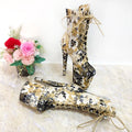 8 Inch Floral Brocade Lace-Up Platform Pole Dance Boots