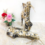 8 Inch Floral Brocade Lace-Up Platform Pole Dance Boots