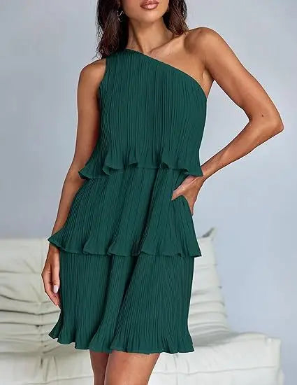 One-Shoulder Tiered Ruffle Mini Dress