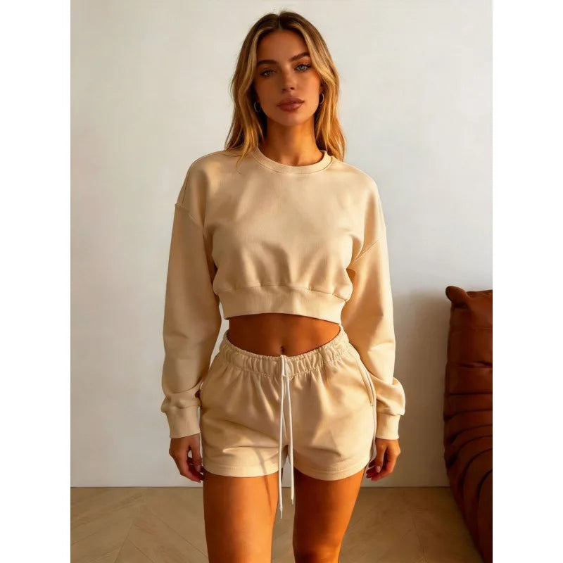 Cropped Sweatshirt & Shorts 2-Piece Set