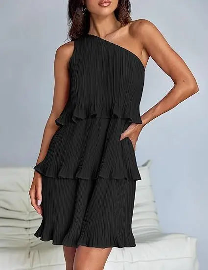 One-Shoulder Tiered Ruffle Mini Dress