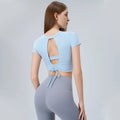 Women's Short-Sleeve Yoga Crop Top with Built-In Bra