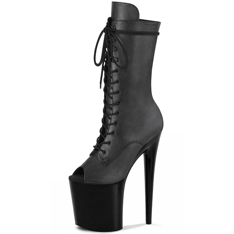 8 Inch Peep-Toe Lace-Up Platform Pole Dance Ankle Boots