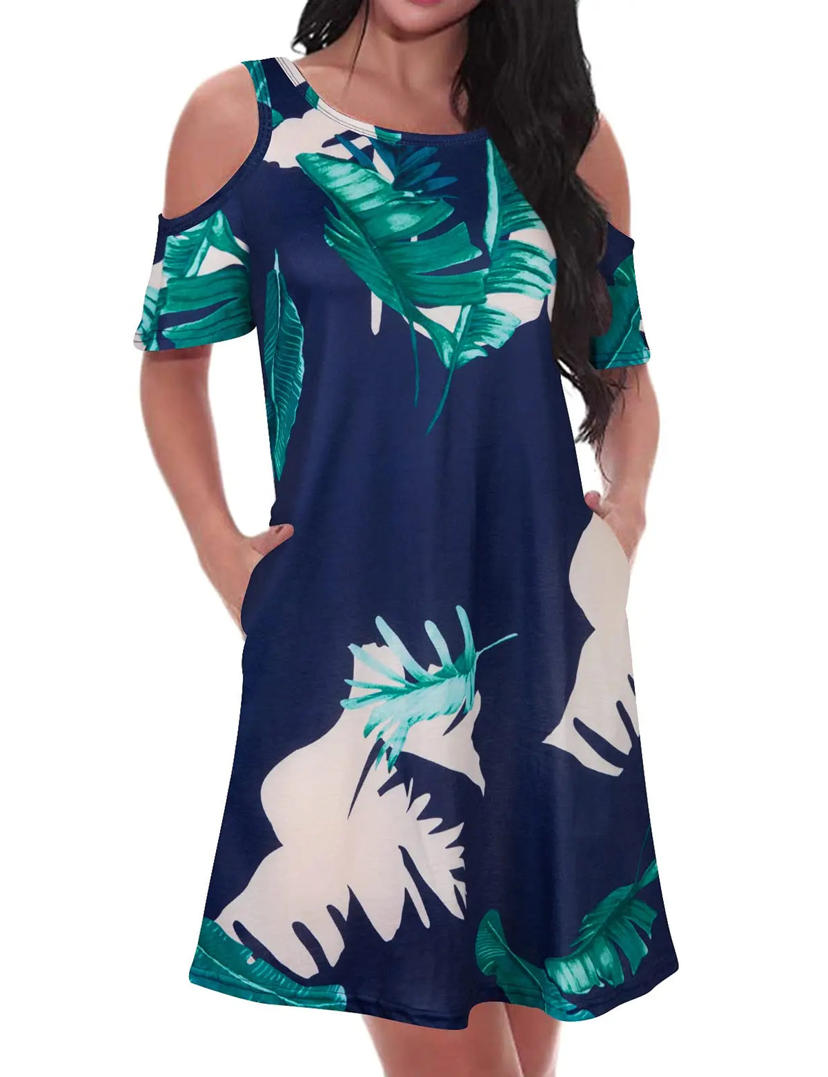 Cold Shoulder Floral Swing Dress