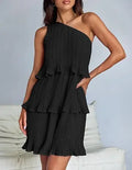 One-Shoulder Tiered Ruffle Mini Dress