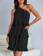 One-Shoulder Tiered Ruffle Mini Dress
