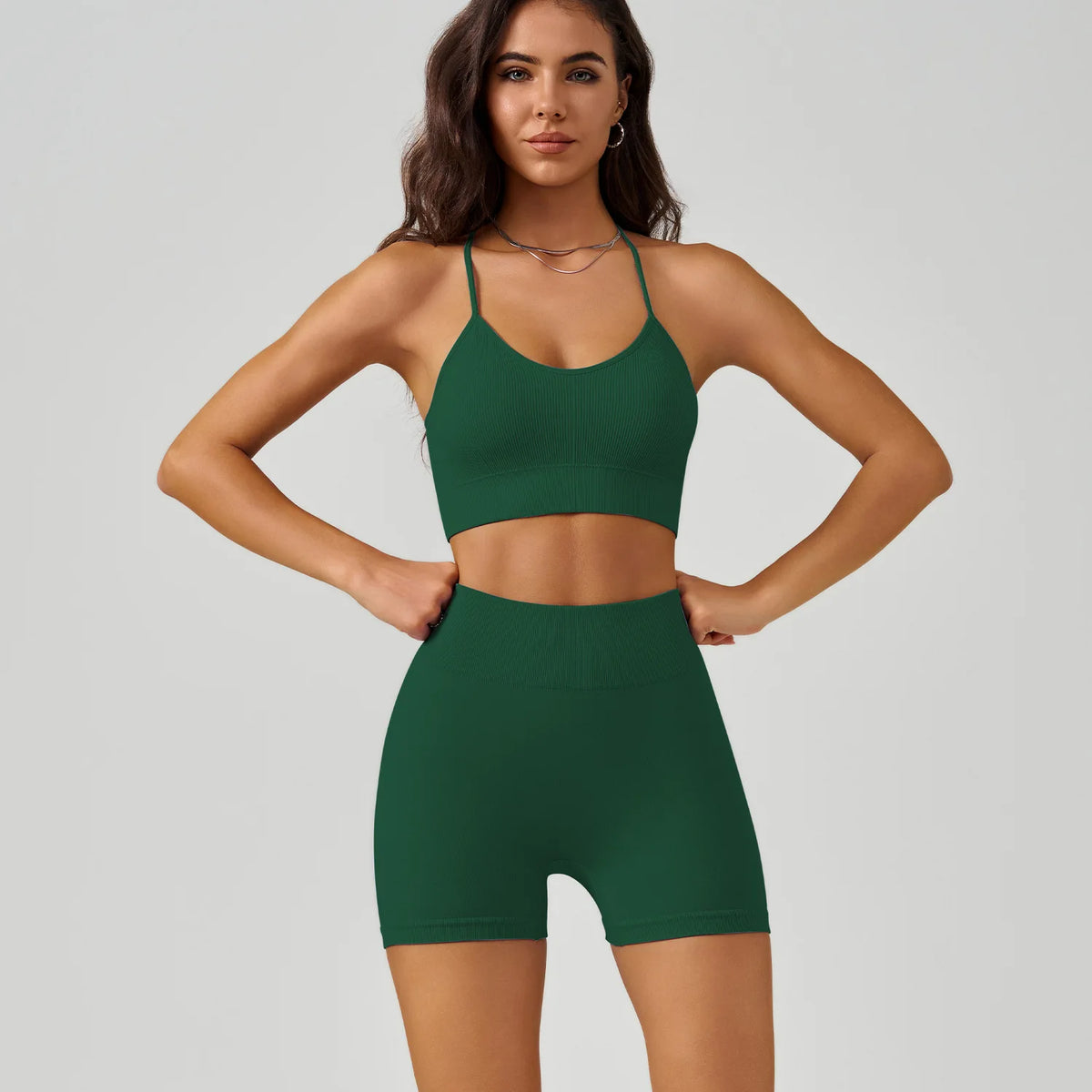 Seamless Crisscross Back Sports Bra & High Waist Shorts Set