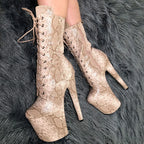 8 Inch Snake Print Lace-Up Platform Pole Dance Ankle Boots