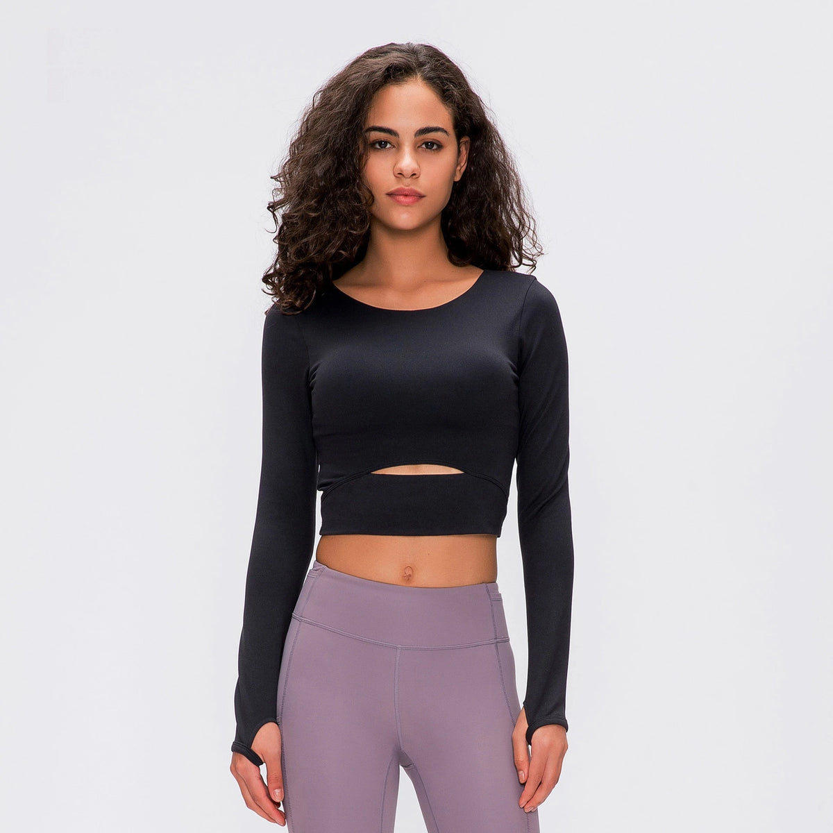 Long Sleeve Cropped Yoga Top with Thumb Holes