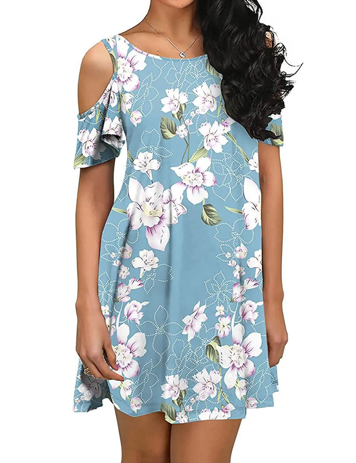 Cold Shoulder Floral Swing Dress
