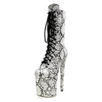 8 Inch Snake Print Lace-Up Platform Pole Dance Mid-Calf Boots