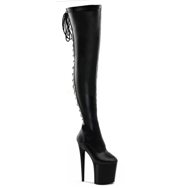8 Inch Over-the-Knee Lace-Up Platform Stiletto Pole Dance Boots