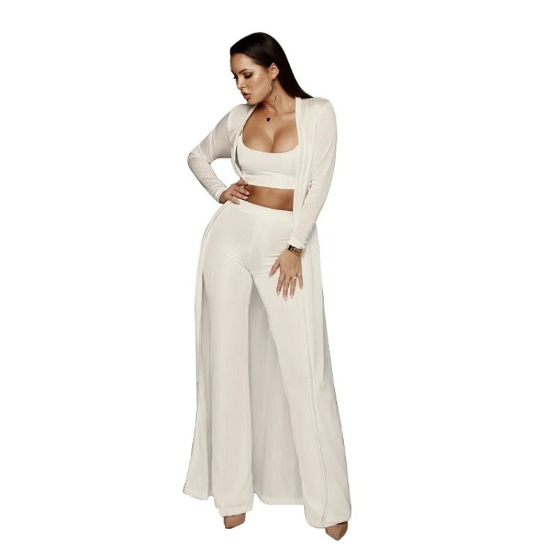 Knit 3-Piece Wide-Leg Set