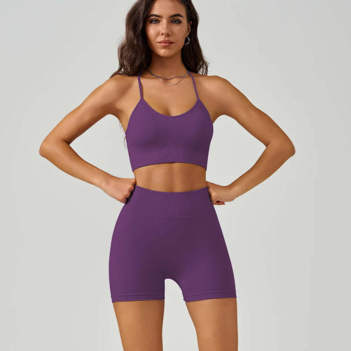 Seamless Crisscross Back Sports Bra & High Waist Shorts Set