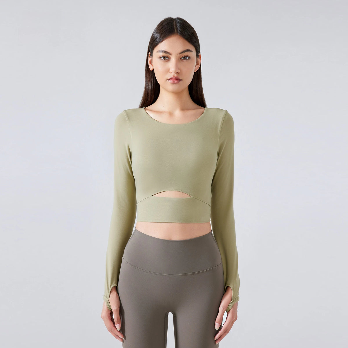 Long Sleeve Cropped Yoga Top with Thumb Holes