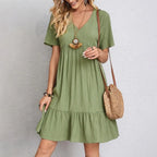 Boho V-Neck Crinkle Midi Dress