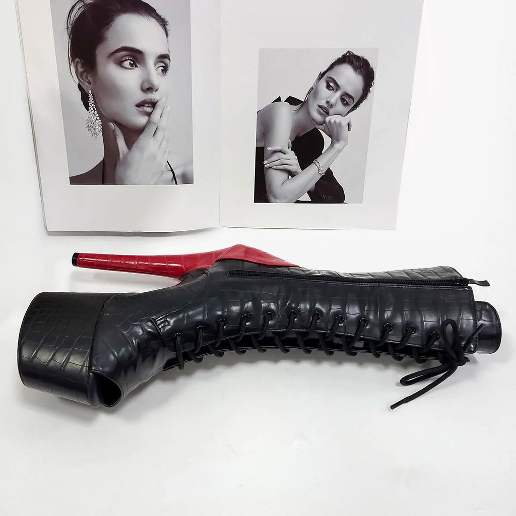Knee-High Lace-Up Pole Dance Boots – 7" Heel
