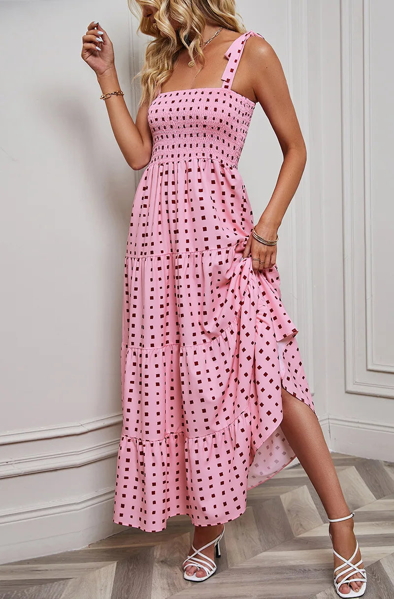 Smocked Tie-Strap Maxi Dress | Dot Print & Solid