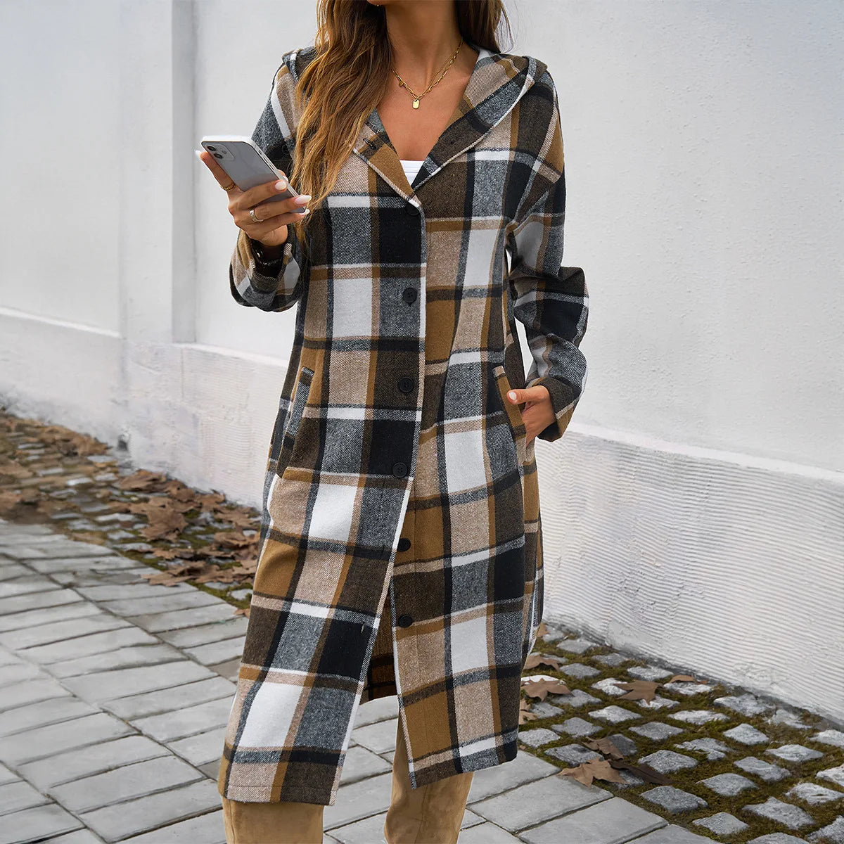 Plaid Hooded Longline Shacket
