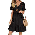 Boho V-Neck Crinkle Midi Dress