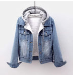 Fleece-Lined Denim Jacket with Hood – Women's Warm Casual Outerwear