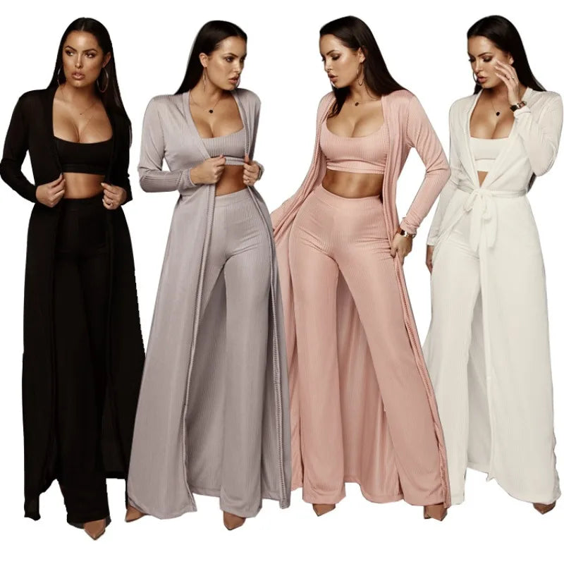 Knit 3-Piece Wide-Leg Set