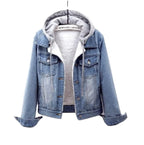 Fleece-Lined Denim Jacket with Hood – Women's Warm Casual Outerwear